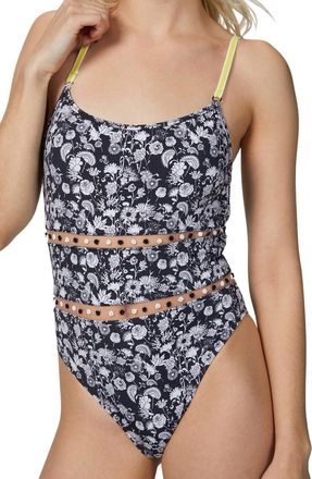 Amir Slama Cutout One-Piece Swimsuit In Blue Mini Flowers
