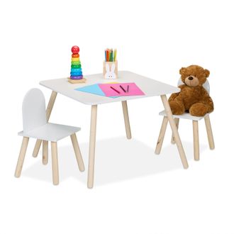 Relaxdays Relaxdays Mesa Y 2 Sillas Infantiles, 3 Piezas, Mobiliario Para Ni&ntilde;os Y Ni&ntilde;as, Set De Muebles Dormitorio, Blanco/natural