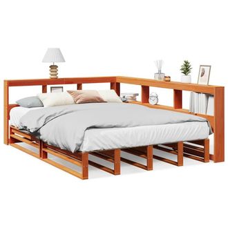 Berkfield Home Bookcase Bed without Mattress Wax Brown 140x200cm Solid Wood Pine | Size: 140x200 cm