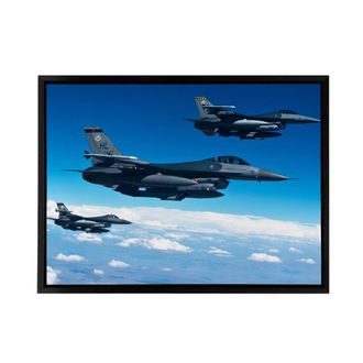 Artery8 US Military Formation F 16 Fighting Falcons Framed Canvas Wall Art Print in Blue | Size: W24 x H32