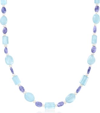 Ross-Simons 3-3.5mm Cultured Pearl and Multi-Gemstone Bead Necklace With 18kt Gold Over Sterling