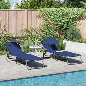 vidaXL Vidaxl - Folding Sun Lounger Folding 2 pcs Blue 56 x 190 x 81cm Fabric
