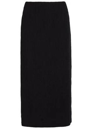 Vince Shadow Draped Textured Fine-knit Midi Skirt - Black - S (UK8-10 / S)
