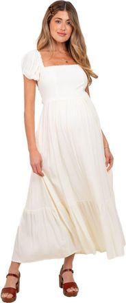 Pinkblush Ruffle Detail Square Neck Maxi Dress in Ivory at Nordstrom, Size Large