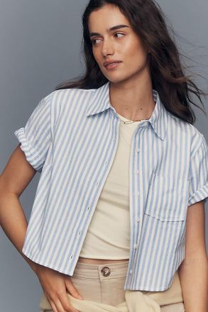 Maeve Short-Sleeve Cropped Buttondown Top