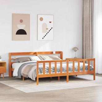 vidaXL Vidaxl - Estructura Cama Con Cabecero Madera Pino Marr&oacute;n Cera 200x200 Cm
