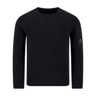 C.P. Company Full Rib Crewneck Lens Jumper - male - C.P. Company - Round-neck Knitwear - Black - XL - Knitwear