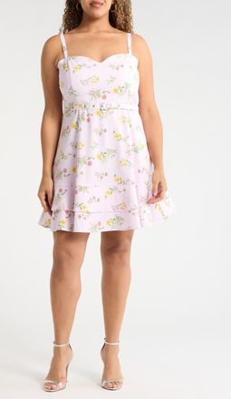 Sugarlips Margote Floral Mel Ruffle Minidress in Blush-Pink at Nordstrom, Size 1 X