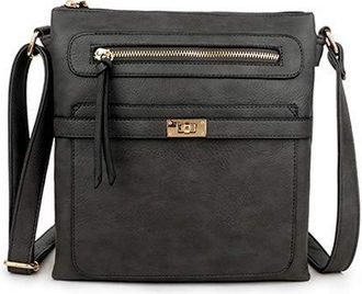 The Accessory Co. Womens Cross Body Bag Messenger Multi Compartment Large Over Shoulder Satchel Handbag Long Strap (7: D Grey)