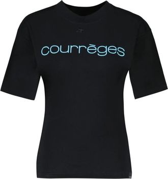 Courr&egrave;ges Waisted Printed T-Shirt - Dames - T-shirts - Zwart - XS - Katoen - Tops