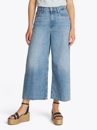 Tommy Hilfiger Weite Jeans TOMMY HILFIGER Wide Leg High Waist, Damen, Gr. 27, N-Gr, blau (sia), Denim/Jeans, Obermaterial: 100% Baumwolle, unifarben, loose fit kn&ouml;ch
