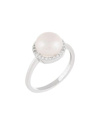 Splendid Pearls & Czs Silver 8.5-9Mm Freshwater Pearl & Cz Ring