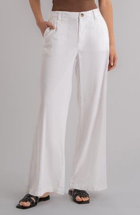 Kut from the Kloth Meg High Waist Linen Blend Wide Leg Pants in White at Nordstrom, Size 12