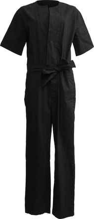 Isabel Marant Etoile Tie-Waist Short Sleeve Jumpsuit in Black Cotton