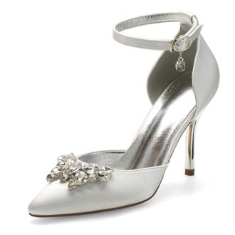 Miyoopark Wedding Shoes for Bride Ankle Strap Evening Pumps for Women M526 Ivory UK 6.5