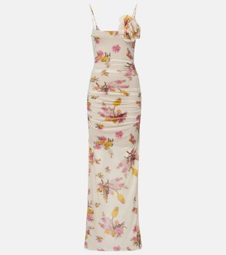 Blumarine Floral-appliqu&eacute; floral jersey maxi dress
