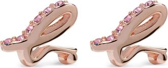 agnès b. logo-plaque earrings - women - 18K Rose Gold Vermeil/Swarovski Zirconia - One Size - Pink