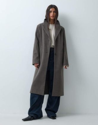 Asos cappotto monopetto con chiusura a bottoni nascosti in taupe m&eacute;lange-blu navy