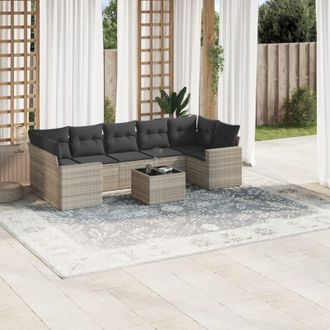 vidaXL Vidaxl - Set De Sof&aacute;s De Jard&iacute;n 8 Pzas Y Cojines Rat&aacute;n Sint&eacute;tico Gris