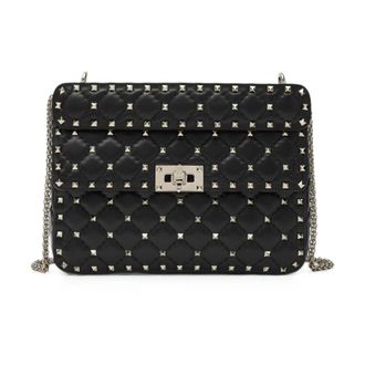 Valentino Tassen, Dames, Zwart, ONE Size, Leer, Rockstud Geknoopte Leren Schoudertas