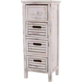 Hhg Scaffale cassettiera comodino shabby vintage legno paulonia 4 cassetti 25x30x74cm bianco