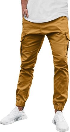Generic Tan Cargo Pants for Men Menseason Pant Casual Solid Color Zipper Pocket Trouser Fashion Overalls Beach Pockets Pant Outdoor Pants for Men (Khaki, XXL)