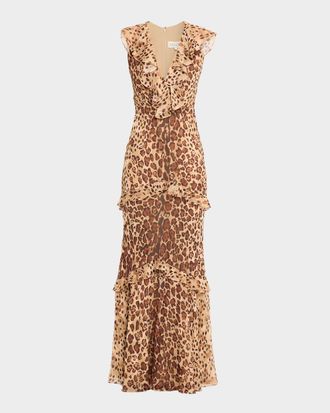 Saloni Rita Leopard Chiffon Maxi Dress