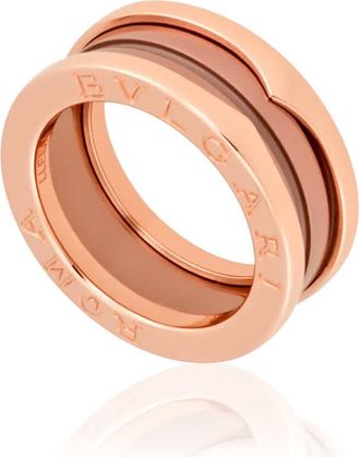 Bulgari B.Zero1 18k Rose Gold and Cermet 2-Band Ring, Brand Size 50 (US Size 5 1/2)