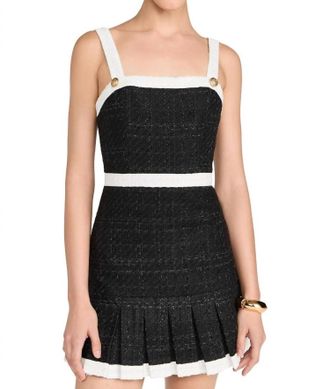 Alice & Olivia Womens Clarine Square Pleated Mini Dress In Black/off White