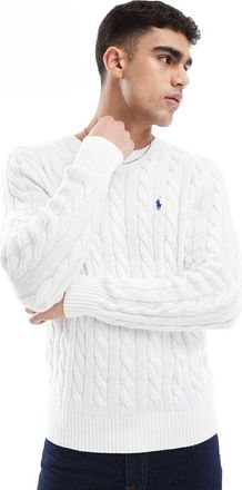 Polo Ralph Lauren Driver - Maglione lavorato a trecce in cotone bianco con logo