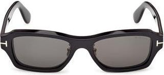Tom Ford 56mm Rectangle Sunglasses in Shiny Black /Smoke at Nordstrom Rack