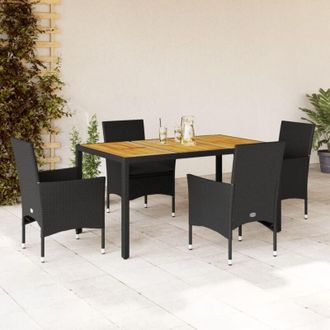 vidaXL Set De Comedor Jard&iacute;n 5 Pzas Con Cojines Rat&aacute;n Pe Acacia Negro Vidaxl