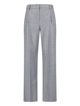 Lardini Grey Pinstripe Virgin Wool Straight-Leg Pants