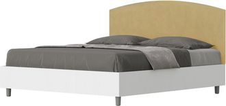 ITYhome Ityhome - Letto Contenitore Da 160x200 In Legno Bianco E Testata In Microfibra Ocra Antilia
