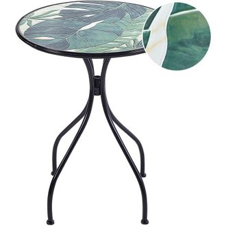 Beliani Mesa de balcón exterior metal estilo vintage tablero de mosaico estructura hierro negro verde Cozzana