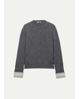 Prada Contrast-Cuff Cashmere-Wool Sweater