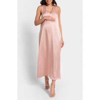 Seraphine Convertible Satin Maternity Maxi Dress in Blush at Nordstrom, Size 16