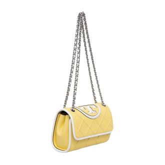 Tory Burch Tassen, Dames, Geel, ONE Size, Leer, Fleming Quilted Crossbody Tas