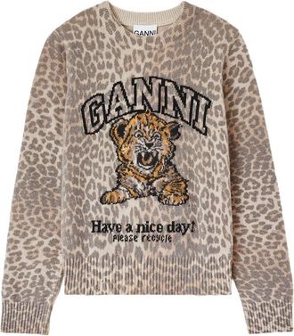 Ganni Tiger-print Intarsia-knit Sweater