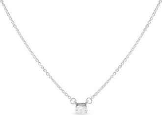 House of Brilliance 14K White Gold 1/4 Cttw Lab Grown Oval Solitaire Diamond East West 18 Pendant Necklace