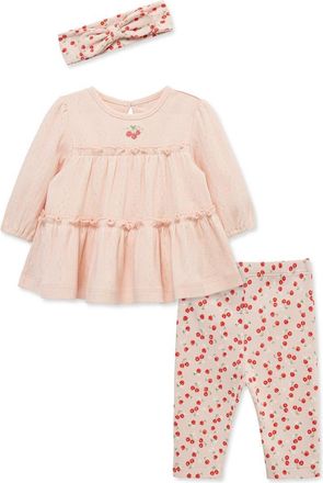 Little Me Embroidered Cherries Shirt, Leggings & Headband Set in Pink at Nordstrom, Size 18M