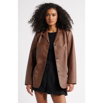 Open Edit Pebble Faux Leather Jacket in Brown Soil at Nordstrom Rack, Size X-Large
