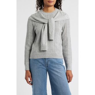 Wit & Wisdom Cable Stitch Twofer Tie Sleeve Sweater in Heather Grey at Nordstrom Rack, Size Medium