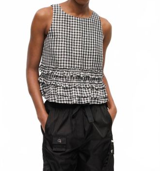 Ganni Taffeta Checked Top In Black