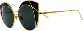 Linda Farrow Butterfly Style Zonnebril in Goud en Zwart - Dames - Zonnebrillen - Zwart - ONE Size - Accessoires