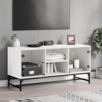 vidaXL Vidaxl - Mobile Porta tv con Ante in Vetro Bianco 102x37x50 cm