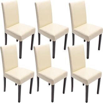 Hhg Hhg - Nunca Usado] Juego De 6 Sillas De Comedor Silla De Cocina Littau, Cuero, Crema, Patas Oscuras