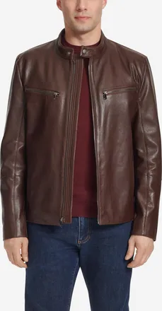 Cole Haan Mens Classic Zip Front Moto Jacket - Brown Size Medium