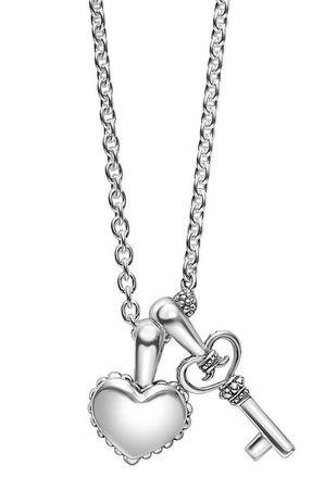 Lagos Kids Kinder Key & Heart Charm Necklace in Silver at Nordstrom, Size 17