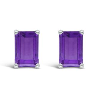 House of Brilliance 14K White Gold 6x4MM Emerald Shaped Amethyst Solitaire Stud Earrings